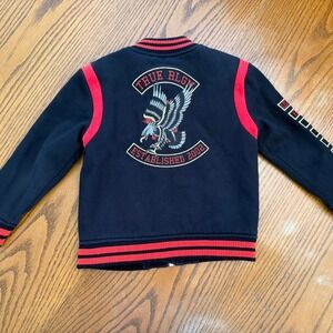 True Religion Black Red Varsity Bomber Jacket Eagle 3T Kidcore Designer Unisex